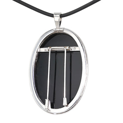 Pendant in 750 white gold with onyx plate, precious opal and brilliants, hanging back