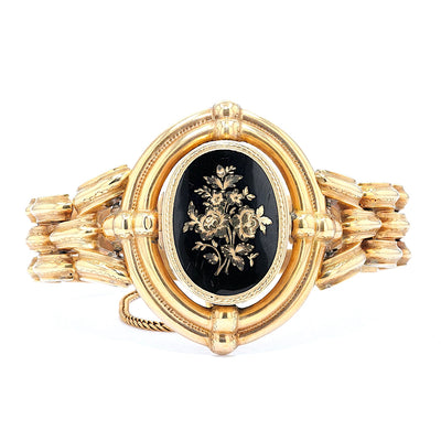 Biedermeier bracelet in foam gold, enameled, lying frontal