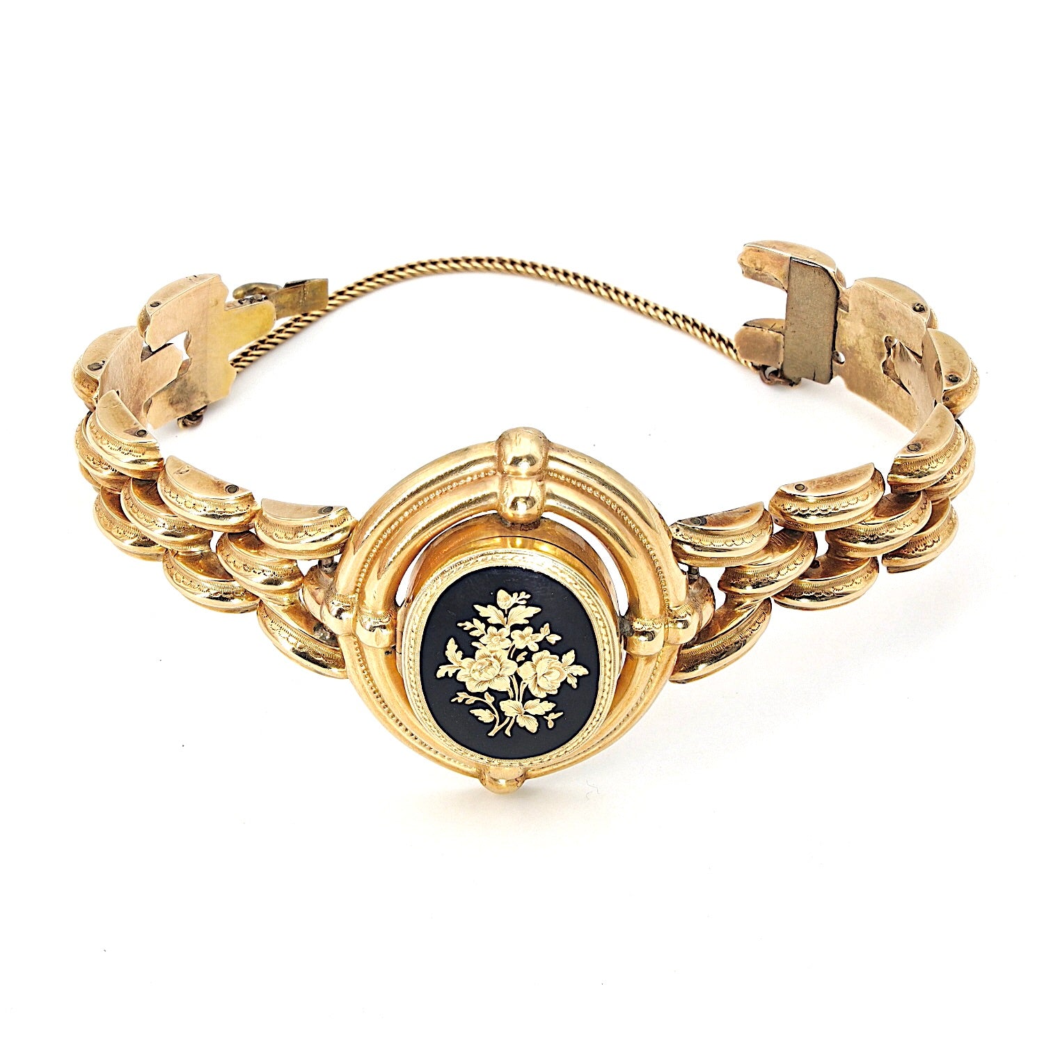 Biedermeier bracelet in foam gold, enameled, horizontal top view