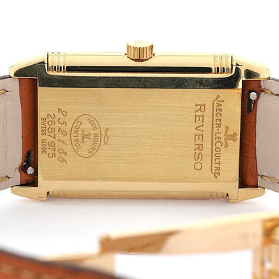 Jaeger-LeCoultre Reverso Classique ladies' wristwatch in 750 yellow gold with leather strap, case back cover