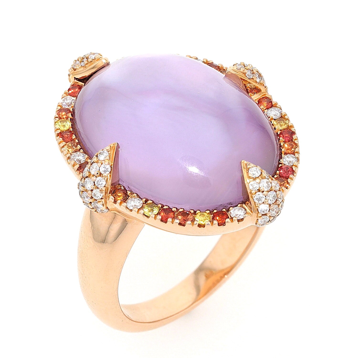 Ring in 750 yellow gold with an amethyst and brilliants, standing