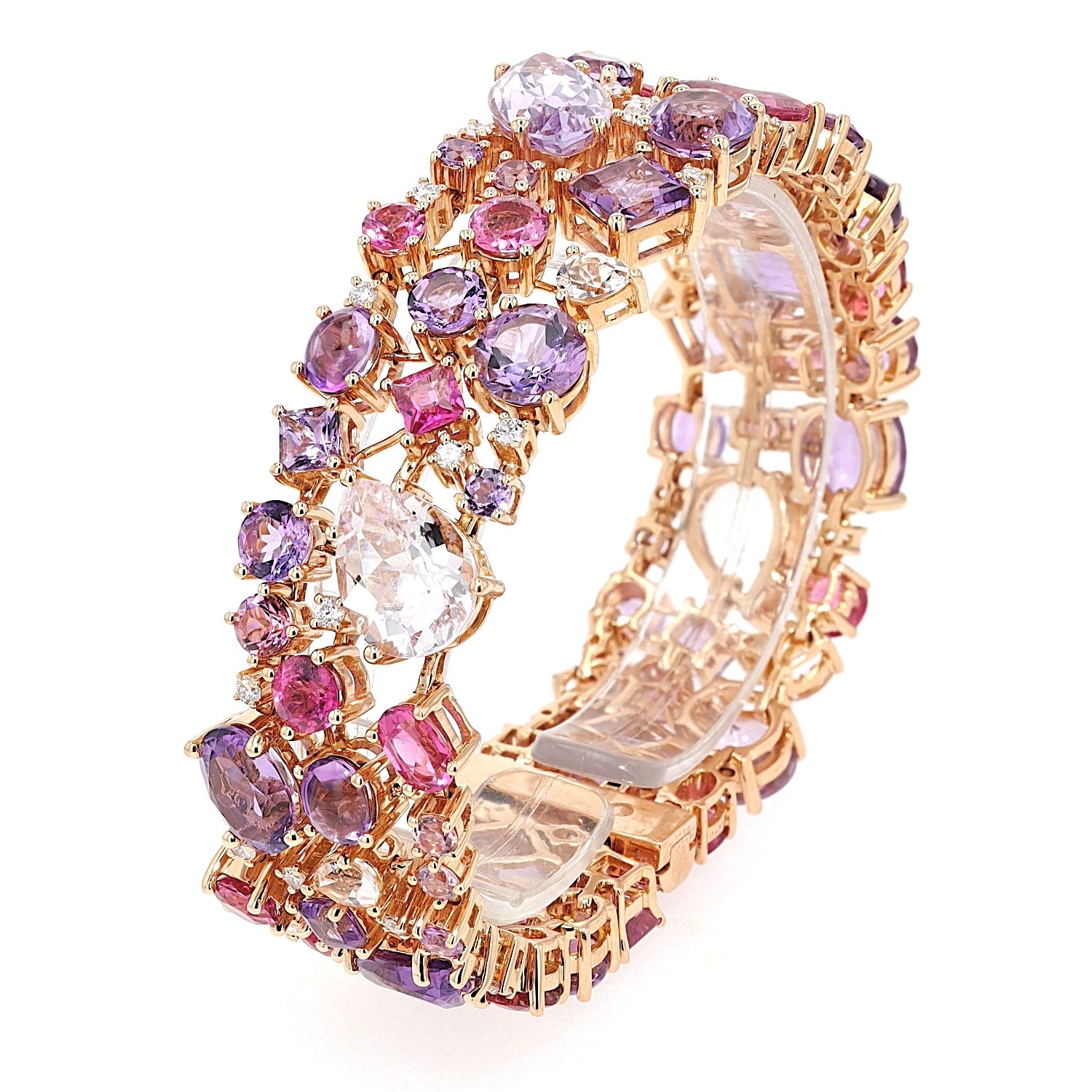 Bracelet by Buchwald in 750 rose gold with amethysts, tourmalines, sapphires, rubellites, morganites and brilliants, standing