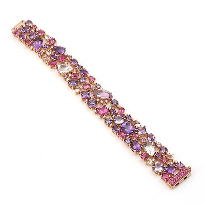 Bracelet by Buchwald in 750 rose gold with amethysts, tourmalines, sapphires, rubellites, morganites and brilliants, horizontal top view