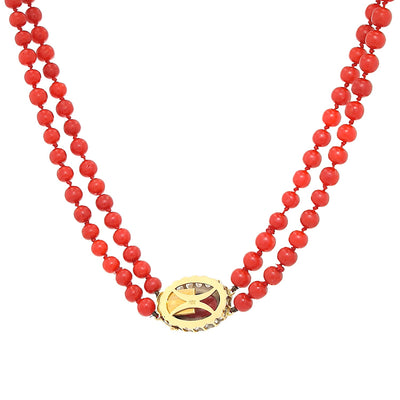 Vintage necklace with precious corals and a lock in 750 yellow gold with a total of approx. 1.8 ct brilliants, hanging back