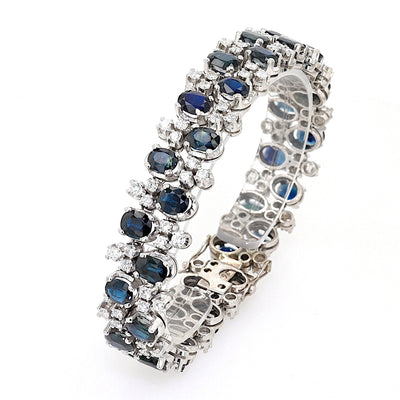 Vintage bracelet in 585 white gold with brilliants and sapphires, standing