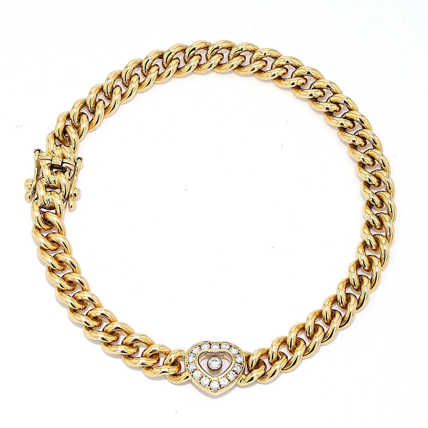 Chopard Happy Diamond Heart curb bracelet in 750 yellow gold, horizontal Top view 1