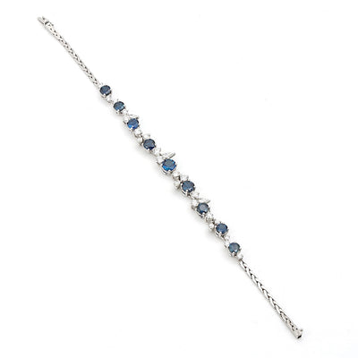 Vintage bracelet in 750 white gold with diamonds, brilliants and sapphires, horizontal top view