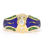 Fabergé ring, limited, in 750 gold with brilliants and green and blue enamel, lying frontal