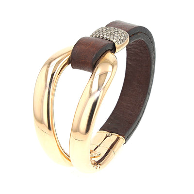 Oromalia bracelet in 750 rose gold with approx. 1 ct brilliants and a leather strap, standing inks twisted