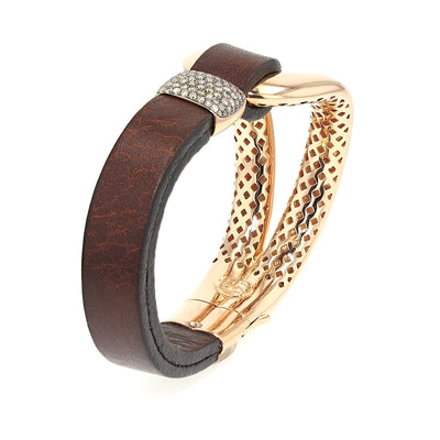 Oromalia bracelet in 750 rose gold with approx. 1 ct brilliants and a leather strap, twisted standing on the right