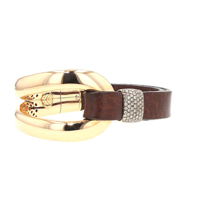 Oromalia bracelet in 750 rose gold with approx. 1 ct brilliants and a leather strap, turned horizontally to the right