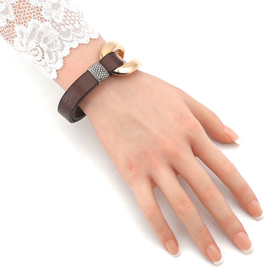 Oromalia bracelet in 750 rose gold with approx. 1 ct brilliants and a leather strap, on the arm