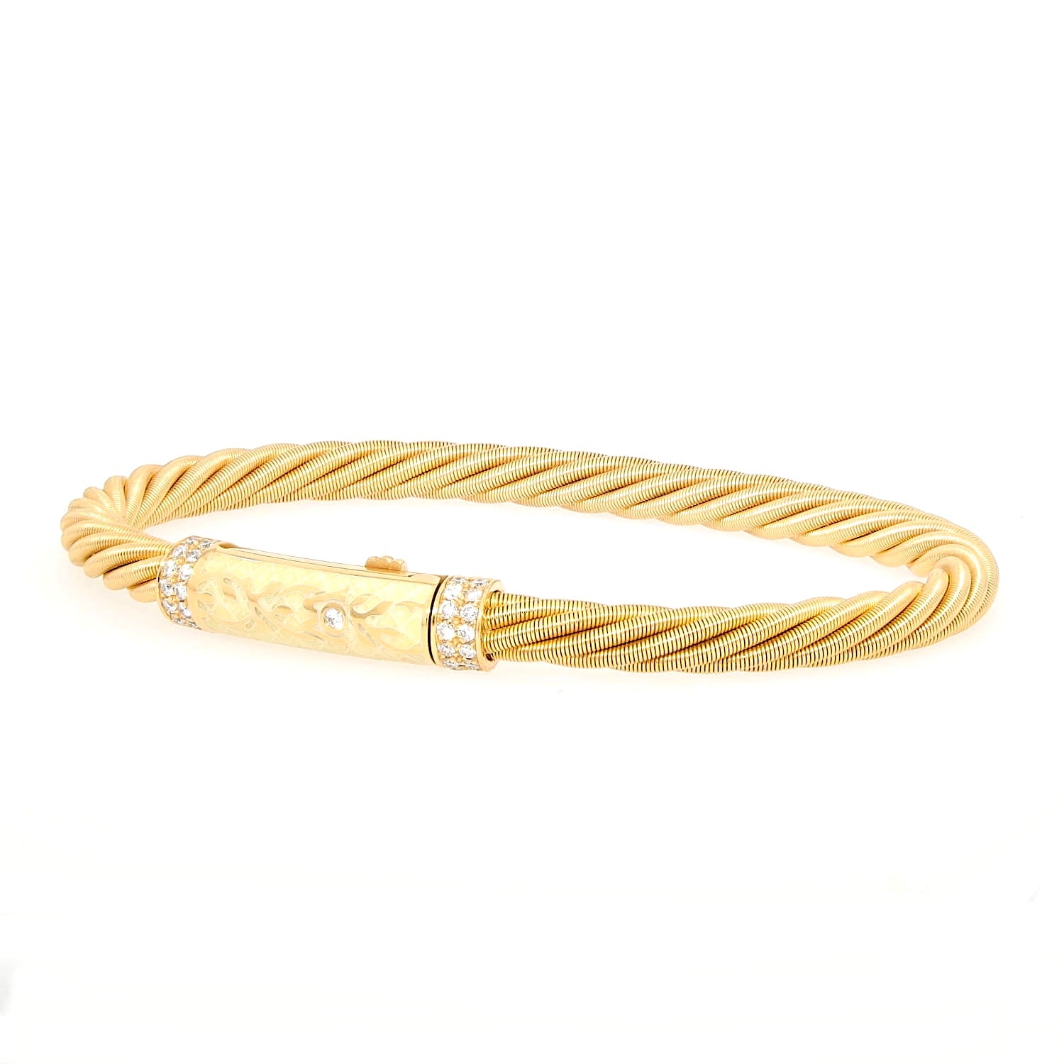 Wellendorff "Prinzesse" bracelet in 750 yellow gold with yellow cold enamel and brilliants, turned horizontally to the left