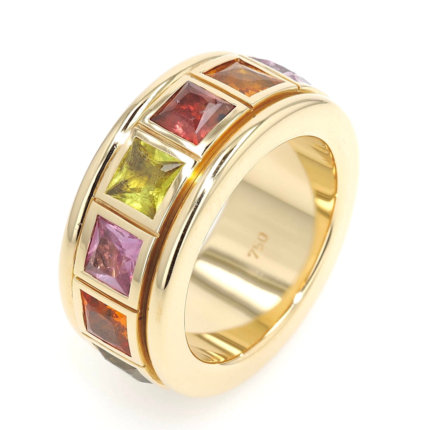 Play ring in 750 yellow gold with colorful sapphires, standing