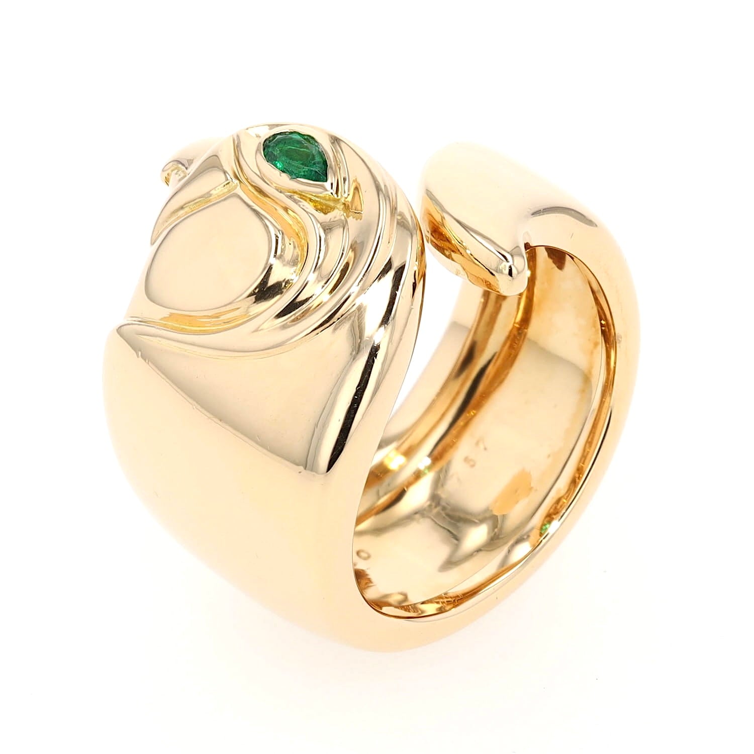 Cartier Anoubois Falcon ring in 750 yellow gold with one emerald, standing inks turned