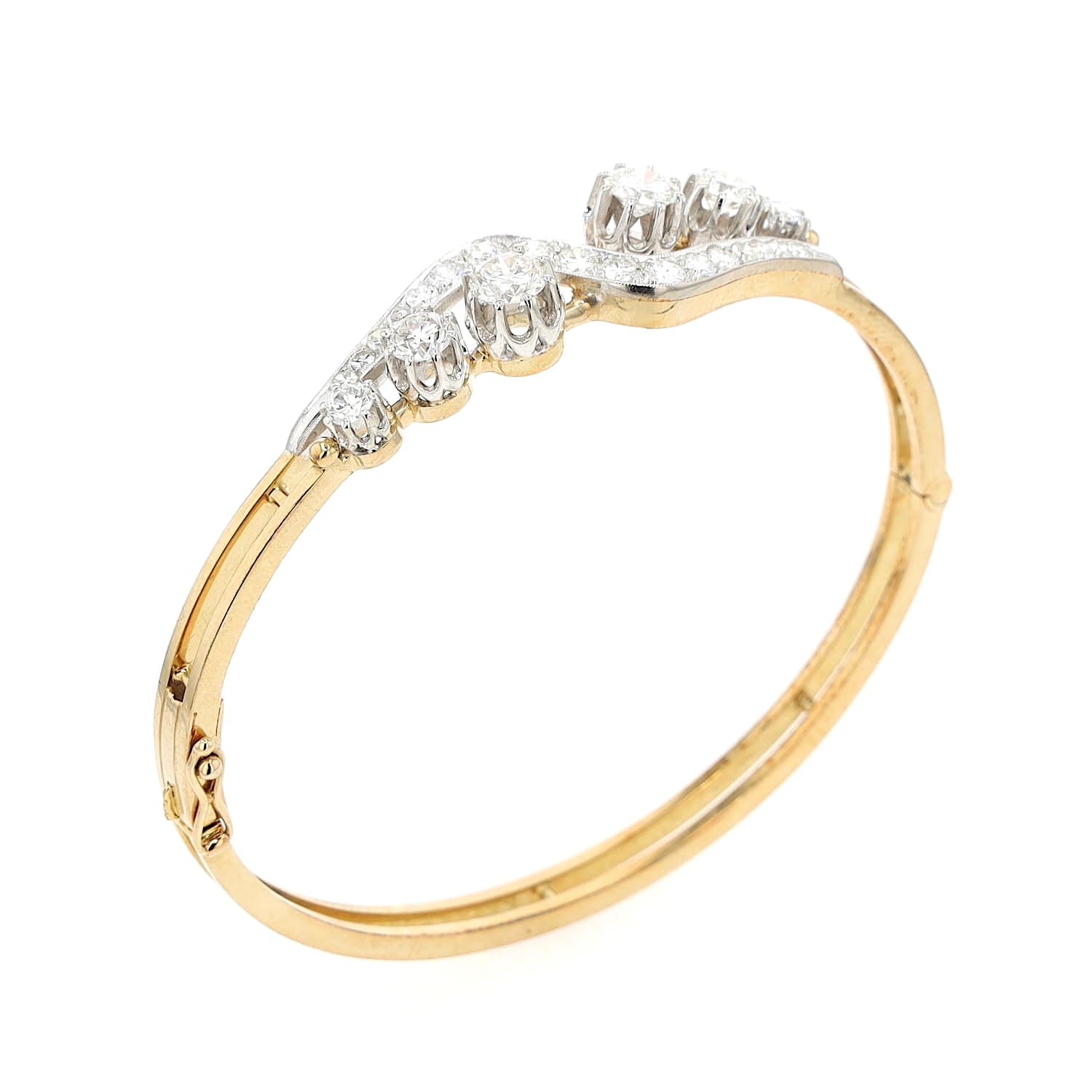 Vintage bangle in 585 gold with a total of approx. 2.9 ct brilliants and diamonds, standing