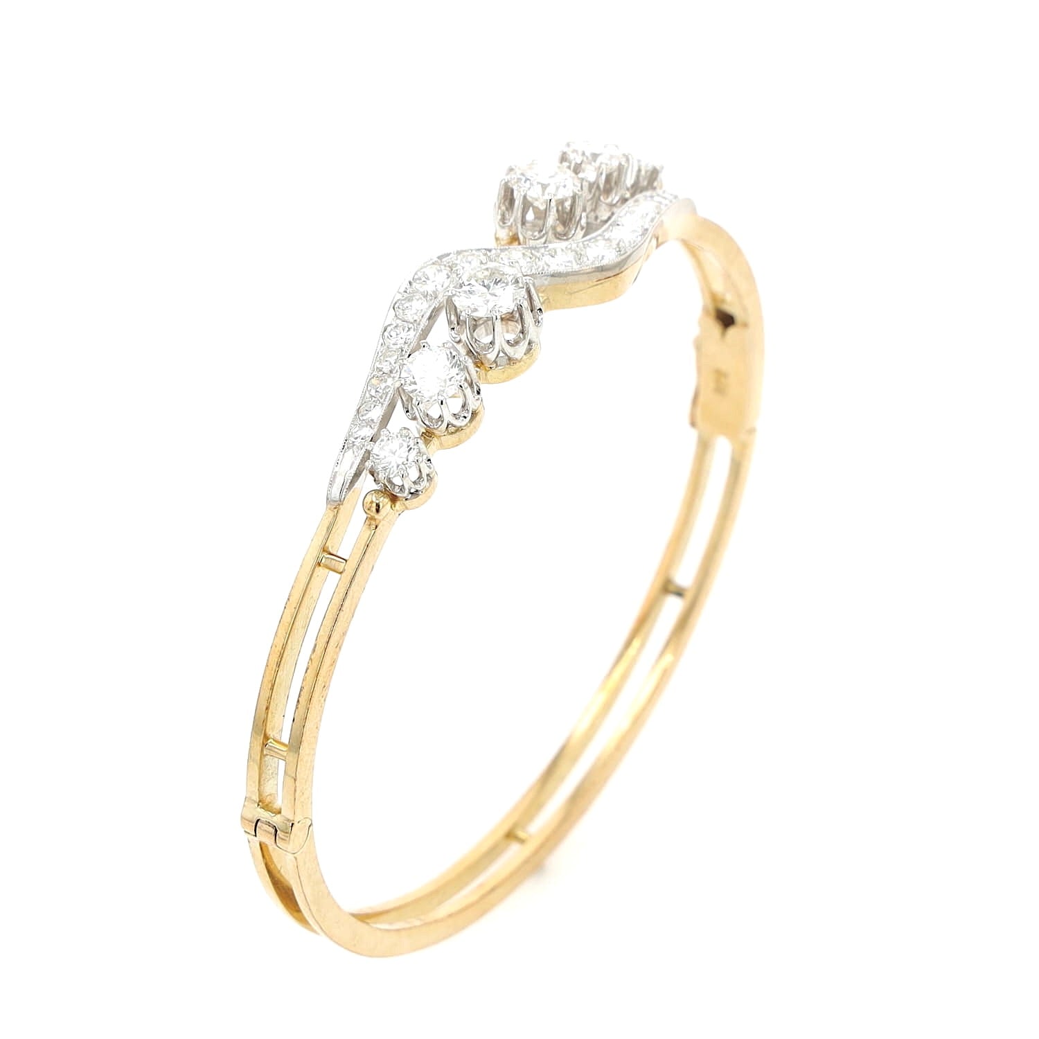 Vintage bangle in 585 gold with a total of approx. 2.9 ct brilliants and diamonds, standing slightly inclined