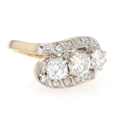 Vintage ring in 585 yellow and white gold with a total of approx. 1.58 ct brilliants and diamonds, horizontally turned to the right