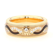 Wellendorff rotating ring in 750 yellow gold with approx. 0.20 ct brilliants and beige/mocha cold enamel, lying frontally